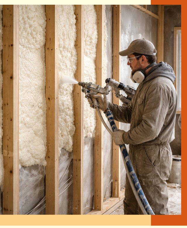 Утепление каркасной стены ППУ в соколе от 4428 руб./м2 под ключ | ТепломастерСкл