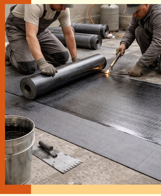 Монтаж гидроизоляционной мембраны в соколе для зданий и конструкций